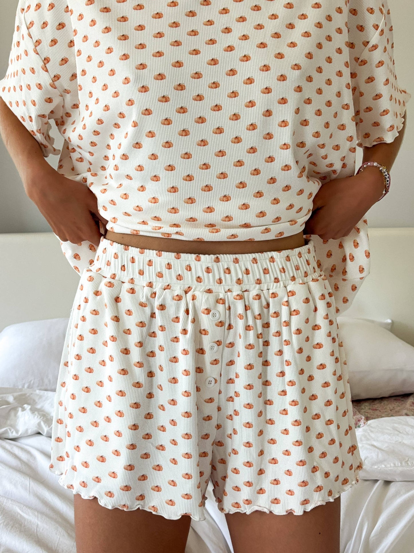 Pumpkin Printed Pajama Shorts