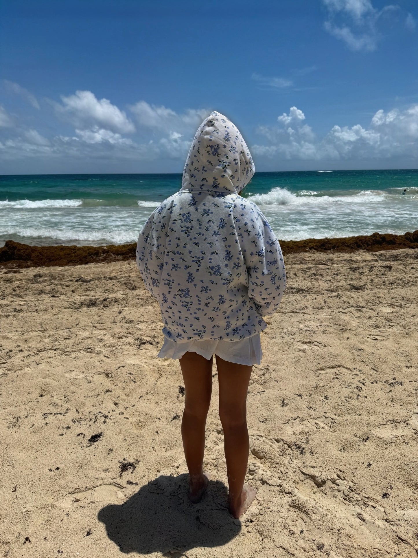 BLUE FLORAL HOODIE