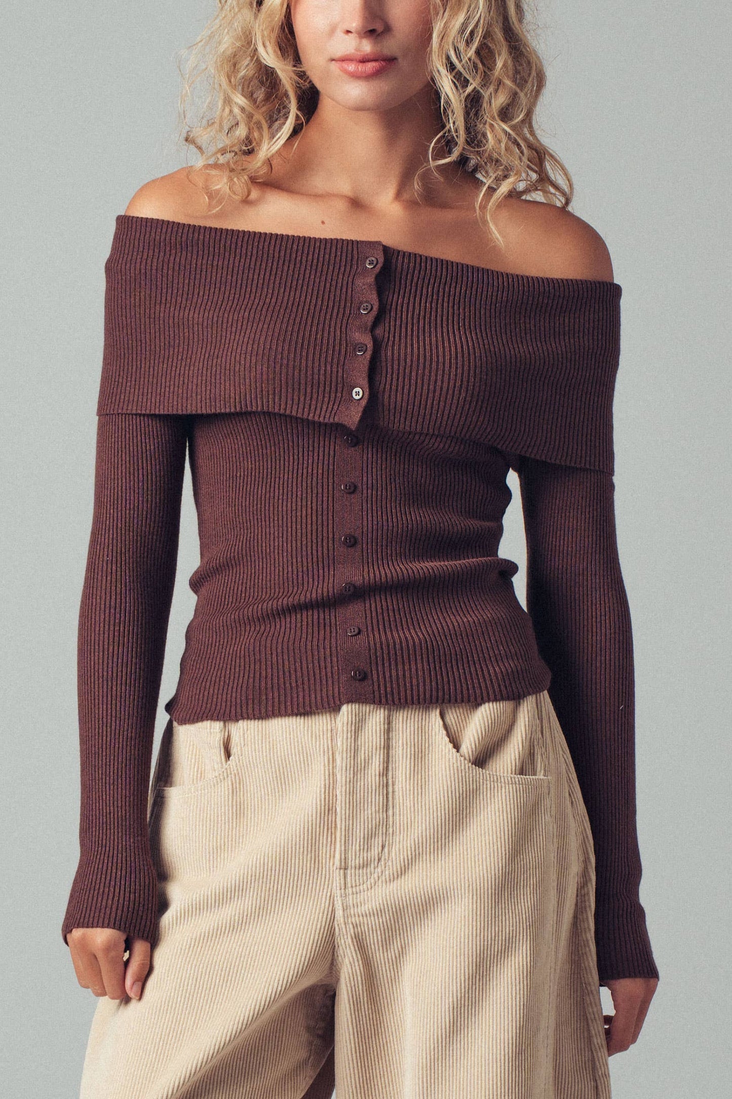 OFF-SHOULDER BUTTON TOP