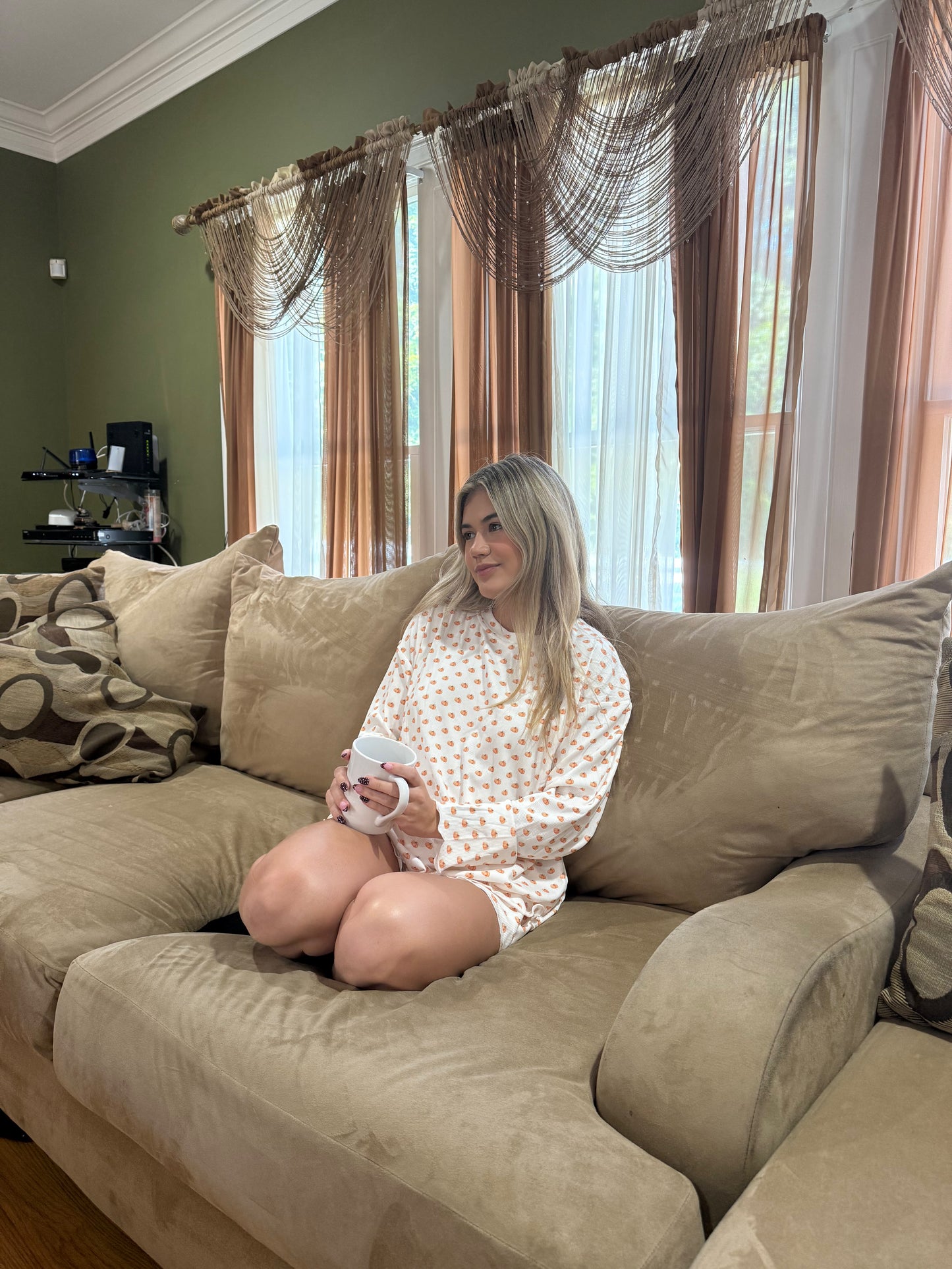 Pumpkin Printed Long Sleeve Top