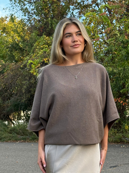 MOCHA CREW KNIT TOP