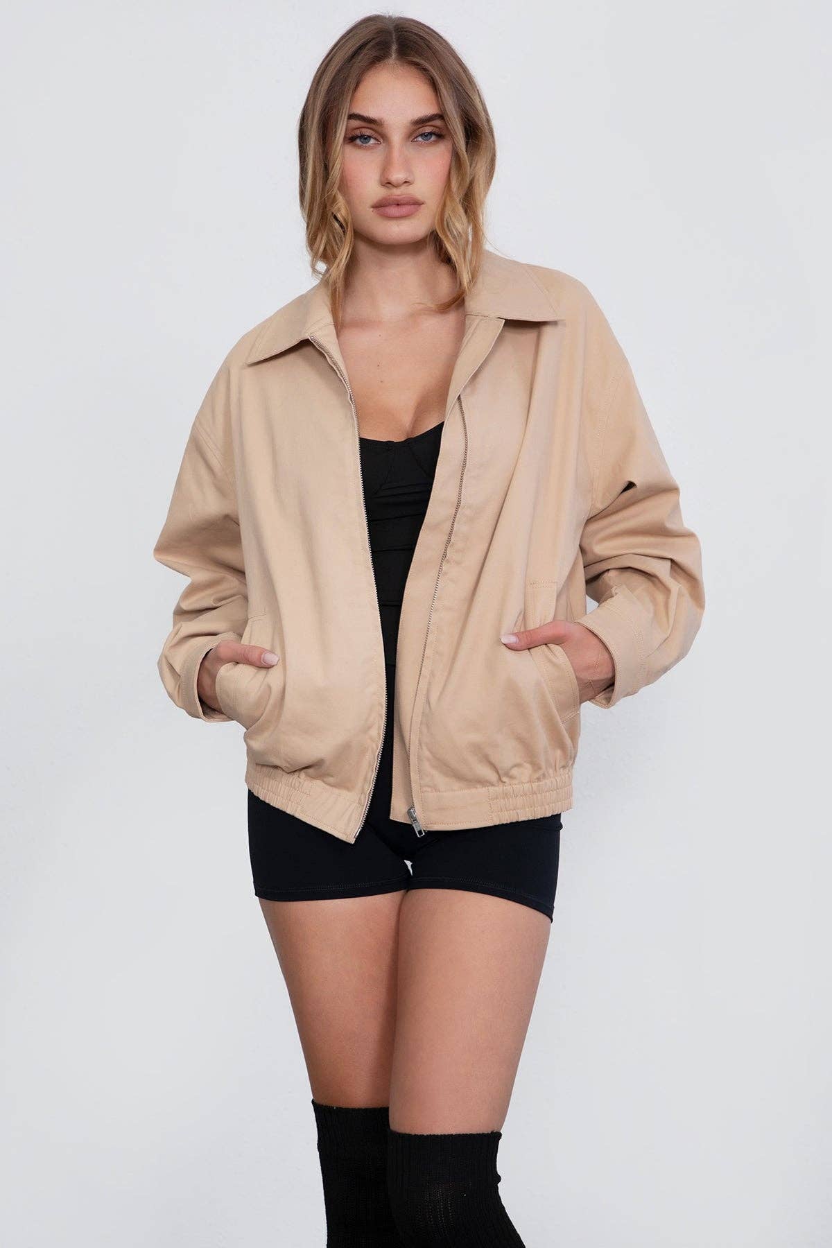 KHAKI OVERSIZED BOMBER JACKET