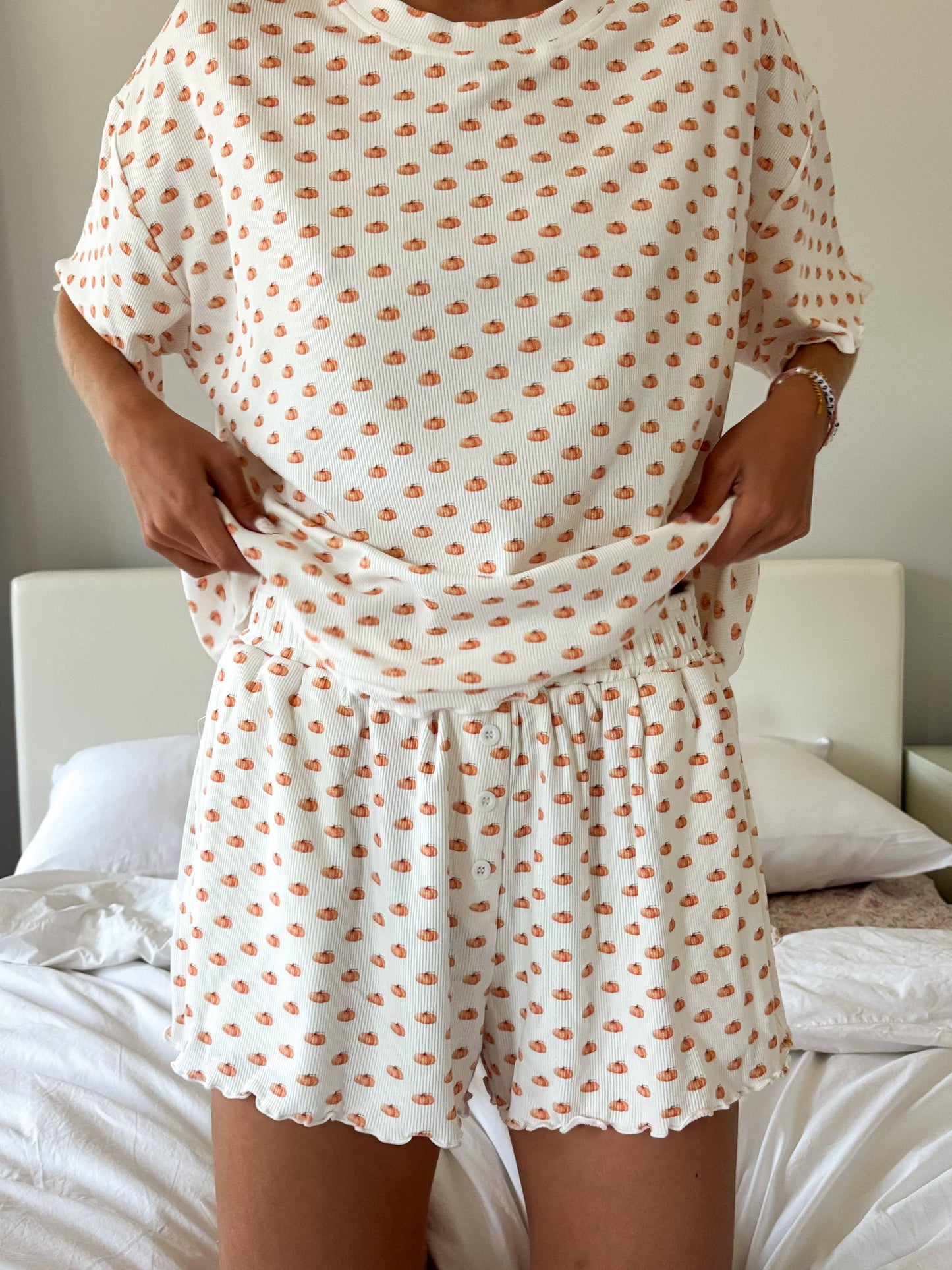 Pumpkin Printed Pajama Shorts