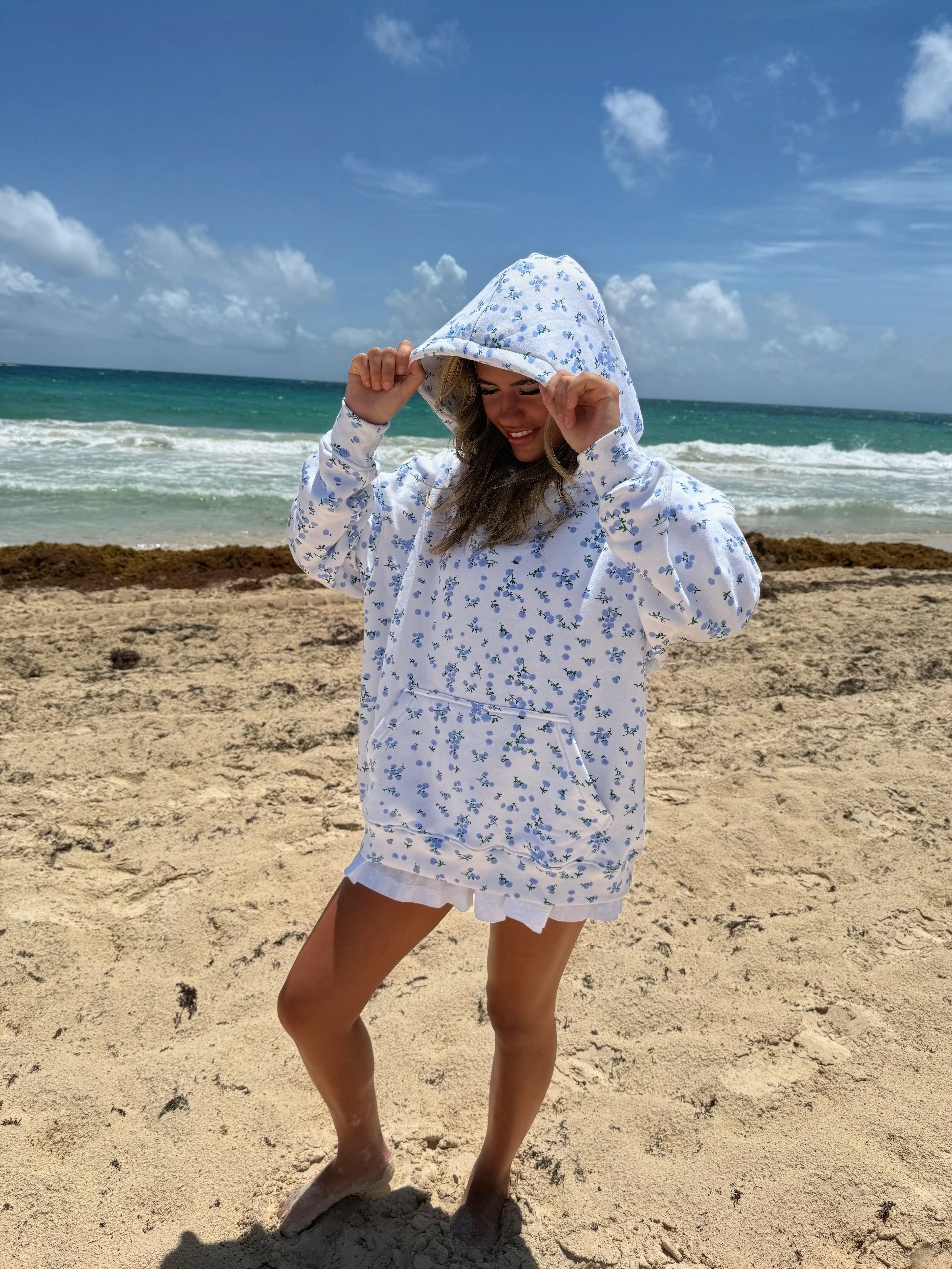 BLUE FLORAL HOODIE – Iconic Love Boutique