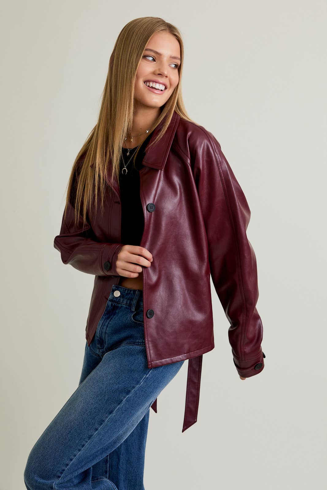SHORT FAUX LEATHER TRENCH COAT