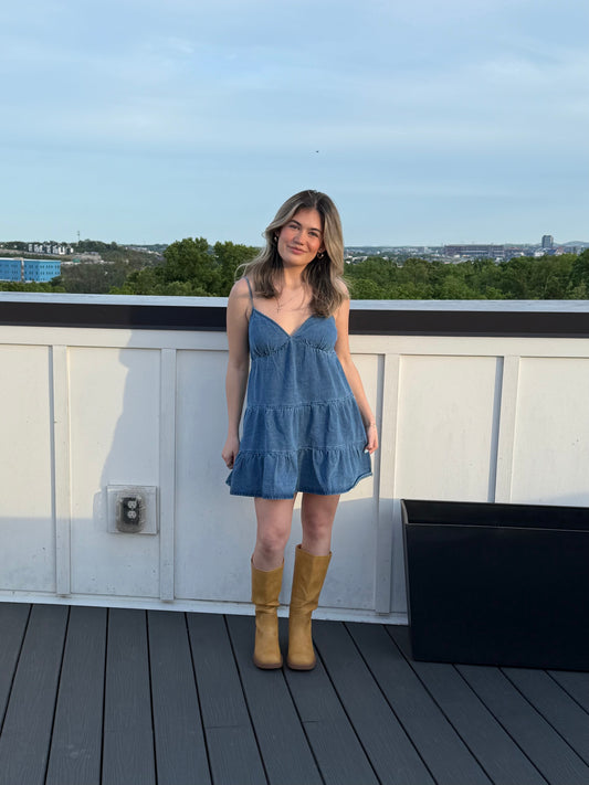 DENIM BABYDOLL MINI DRESS
