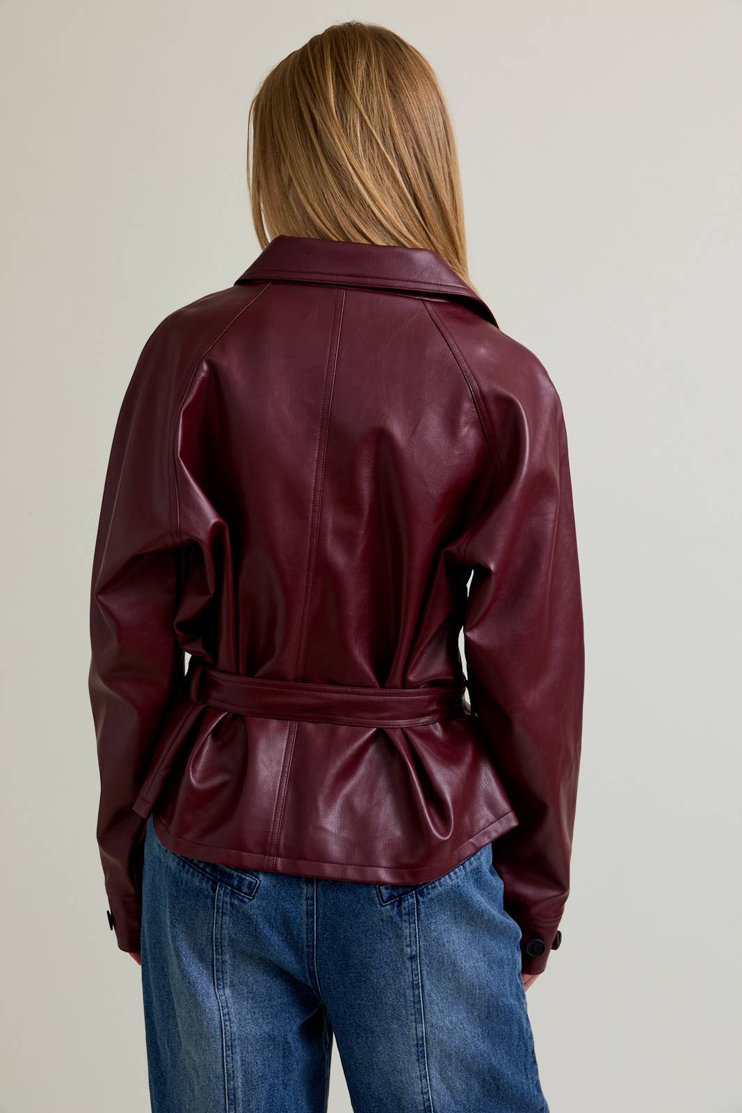 SHORT FAUX LEATHER TRENCH COAT
