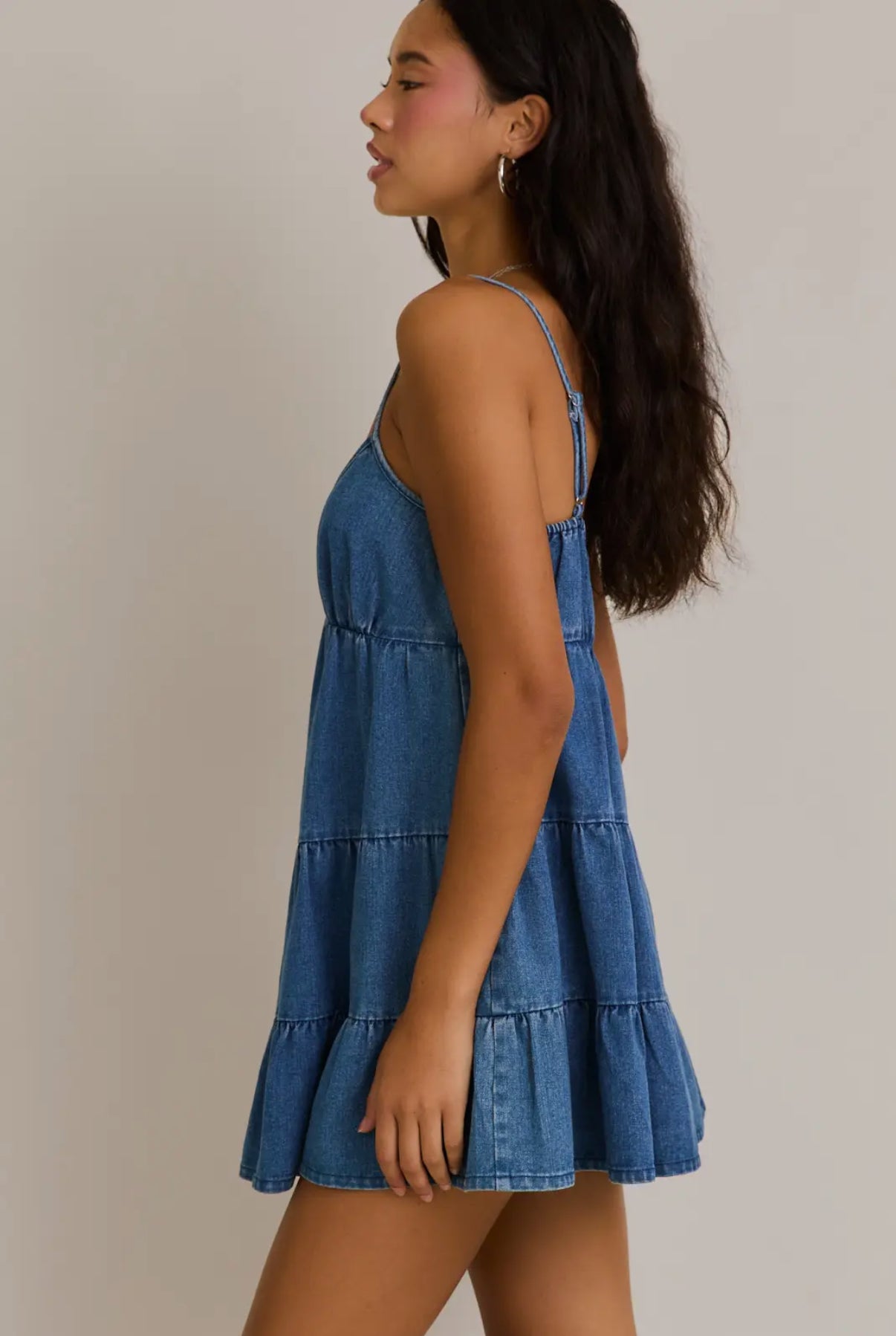 DENIM BABYDOLL MINI DRESS