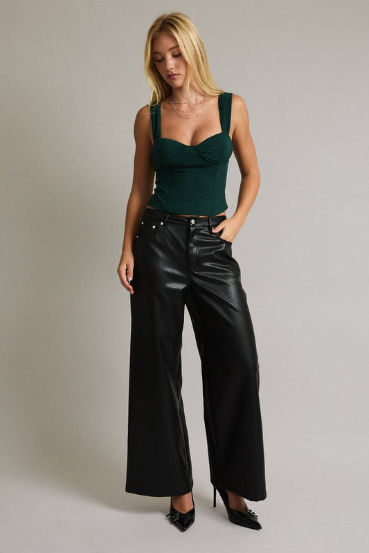 HIGH WAIST FAUX LEATHER PANTS WITH BACK POCKET