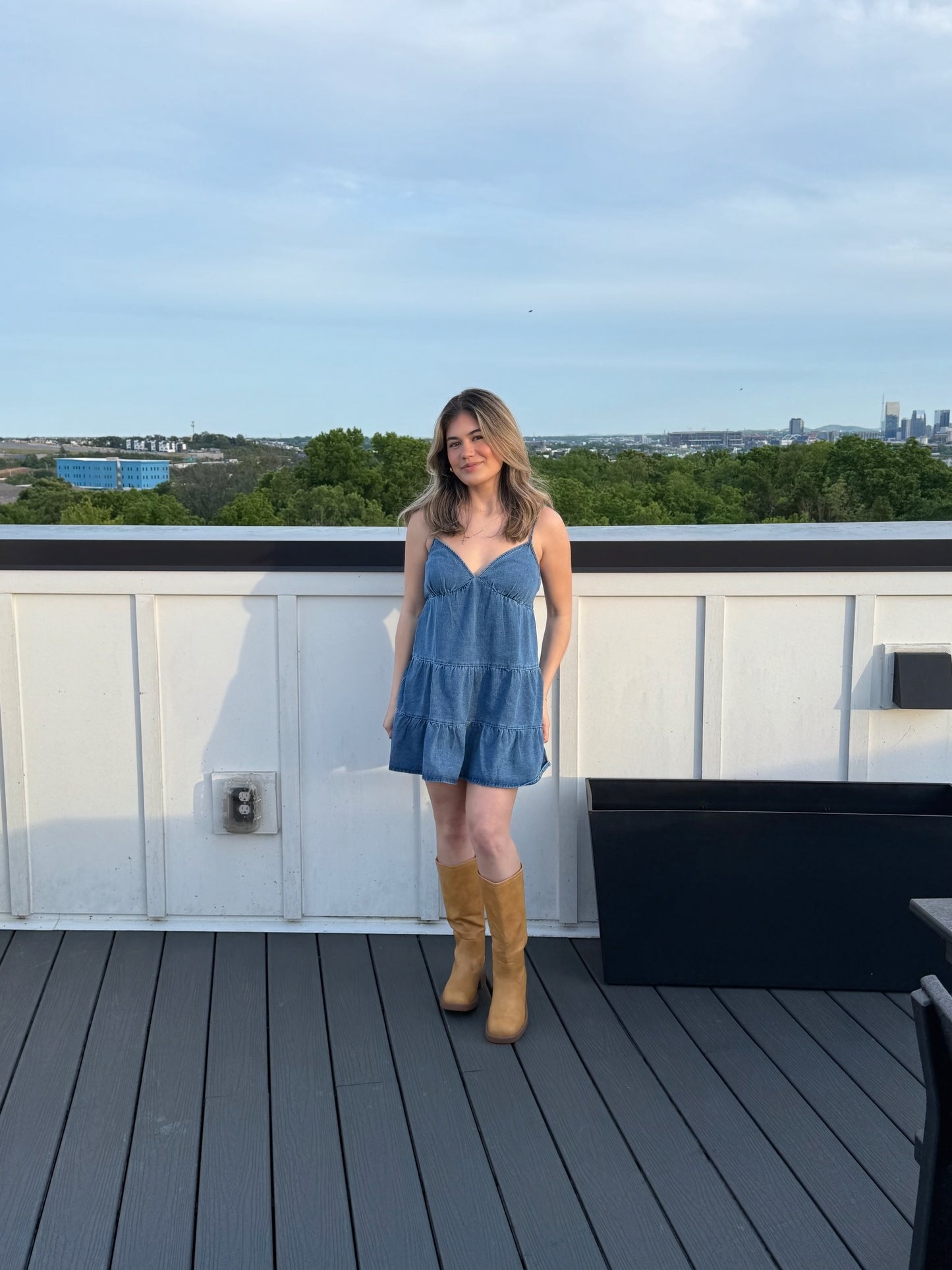 DENIM BABYDOLL MINI DRESS