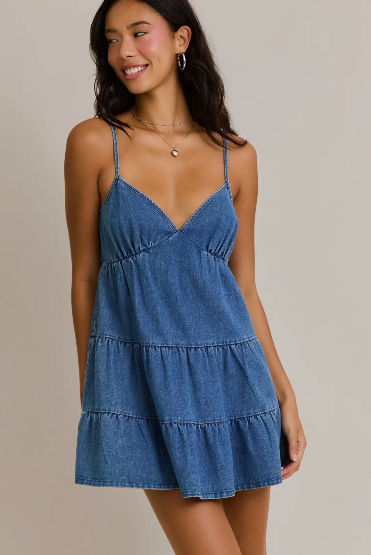 DENIM BABYDOLL MINI DRESS