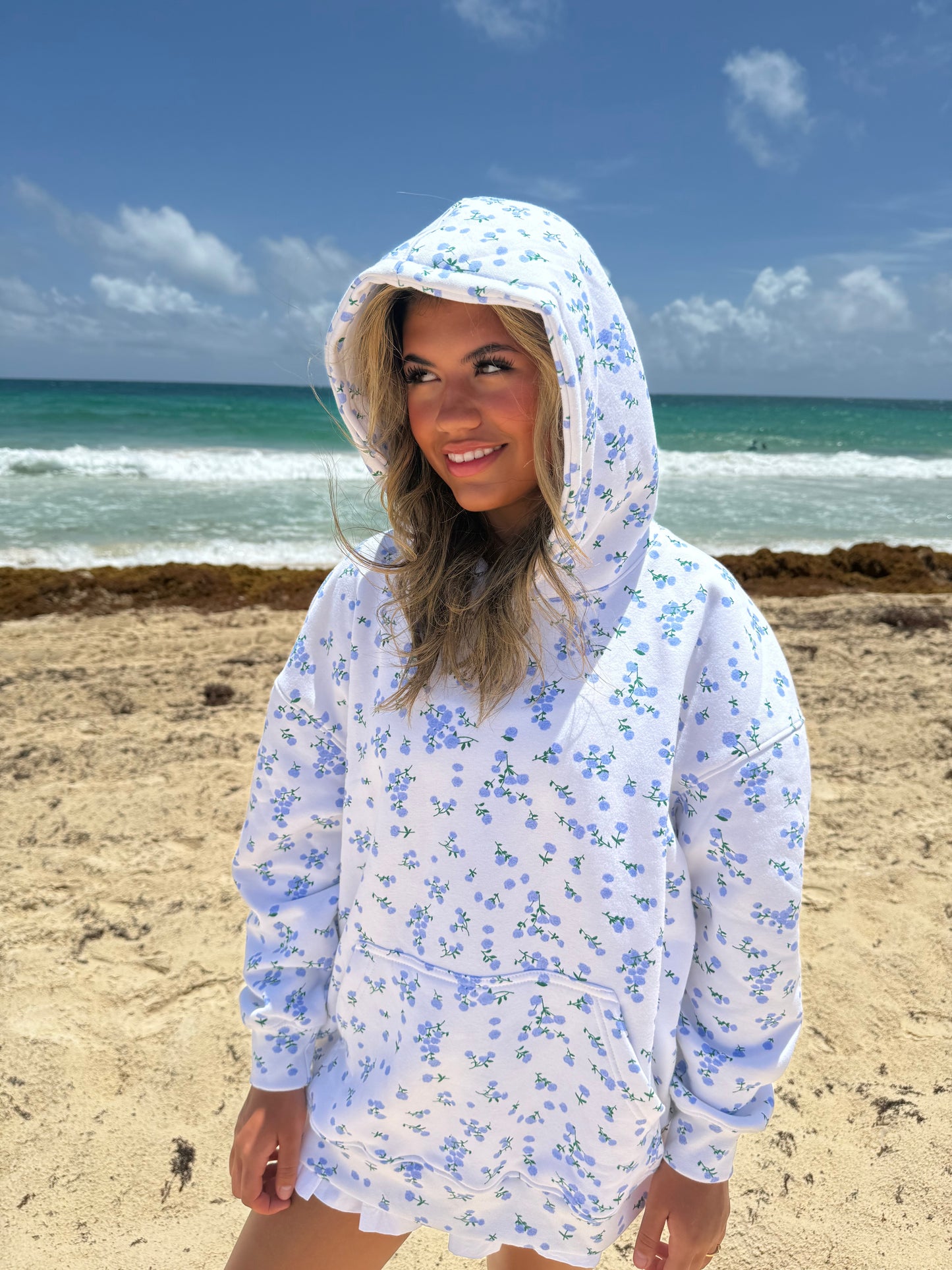 BLUE FLORAL HOODIE