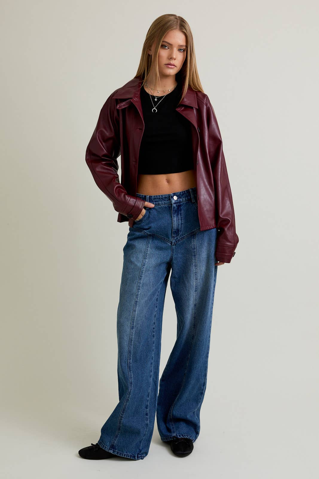 SHORT FAUX LEATHER TRENCH COAT