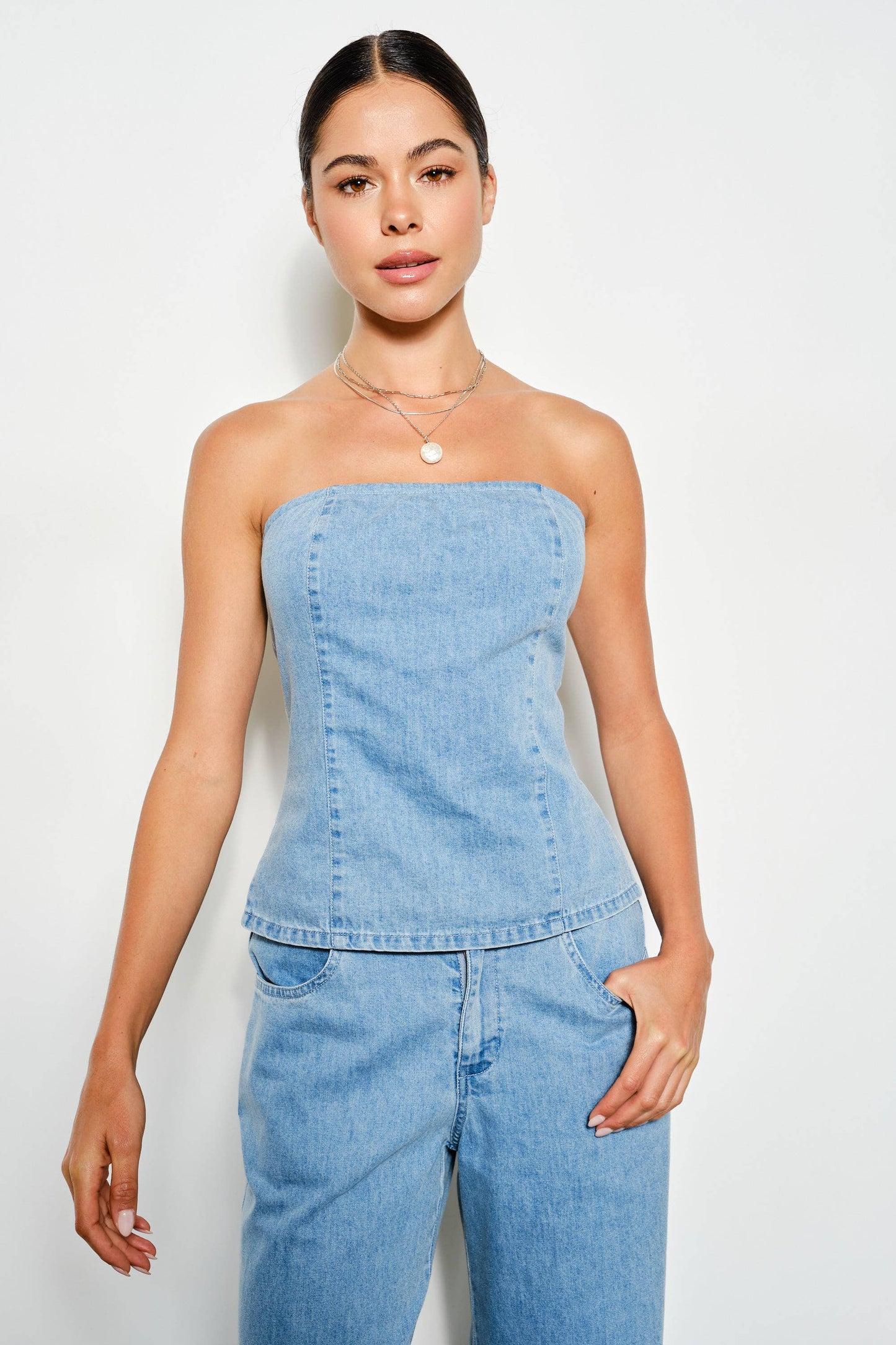 IVETTE DENIM BUSTIER TOP