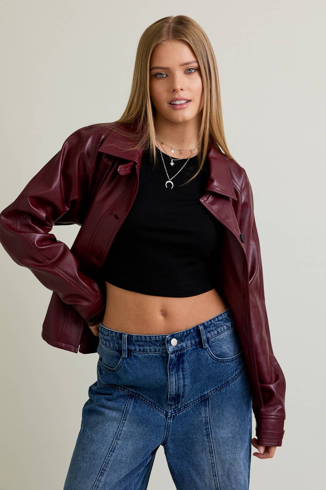 SHORT FAUX LEATHER TRENCH COAT